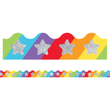 Load image into Gallery viewer, Carson-Dellosa Sparkle And Shine Scalloped Borders, 2 1/4in x 36in, Glitter Stars Rainbow, Preschool - Grade 8, Pack Of 13 Borders