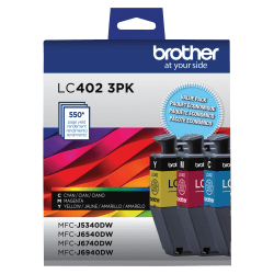Brother LC402 Cyan, Magenta, Yellow Ink Cartridges, Pack Of 3, LC402 3PK