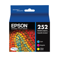 Epson 252 DuraBrite Ultra Cyan, Magenta, Yellow Ink Cartridges, Pack Of 3, T252520-S