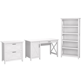 Bush Furniture Key West 54inW Computer Desk With 2-Drawer Lateral File Cabinet And 5-Shelf Bookcase, Pure White Oak, Standard Delivery