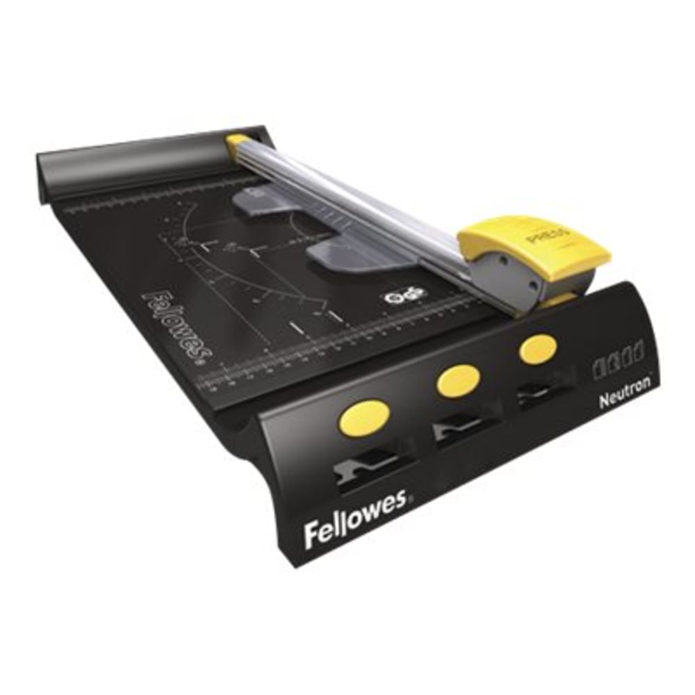 Fellowes NeutronRotary Trimmer - 1 x Blade(s) Cuts 10Sheet - 3.4in Height x 8.5in Width x 19.1in Depth - Plastic Base, Stainless Steel Blade - Black