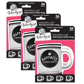 Carson Dellosa Education Cut-Outs, Schoolgirl Style Industrial Cafe Motivational Coffee Mugs, 36 Cut-Outs Per Pack, Set Of 3 Packs