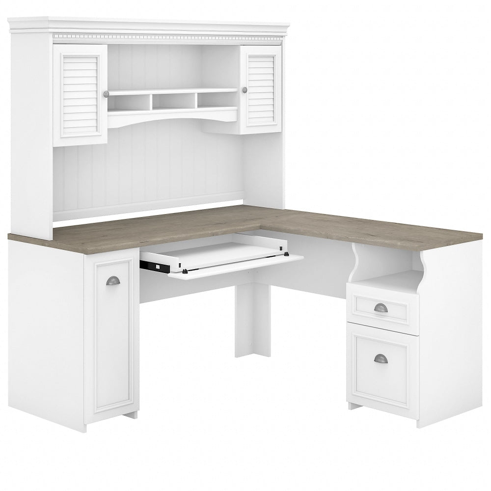 Bush Business Furniture Fairview 60inW L-Shaped Corner Desk With Hutch, Shiplap Gray/Pure White, Standard Delivery