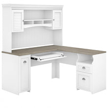 Load image into Gallery viewer, Bush Business Furniture Fairview 60inW L-Shaped Corner Desk With Hutch, Shiplap Gray/Pure White, Standard Delivery