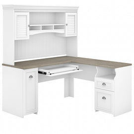 Bush Business Furniture Fairview 60inW L-Shaped Corner Desk With Hutch, Shiplap Gray/Pure White, Standard Delivery
