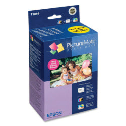 Epson T584 PictureMate Tri-Color Ink Cartridge And 100-Sheet Glossy Paper Print Pack, T5846
