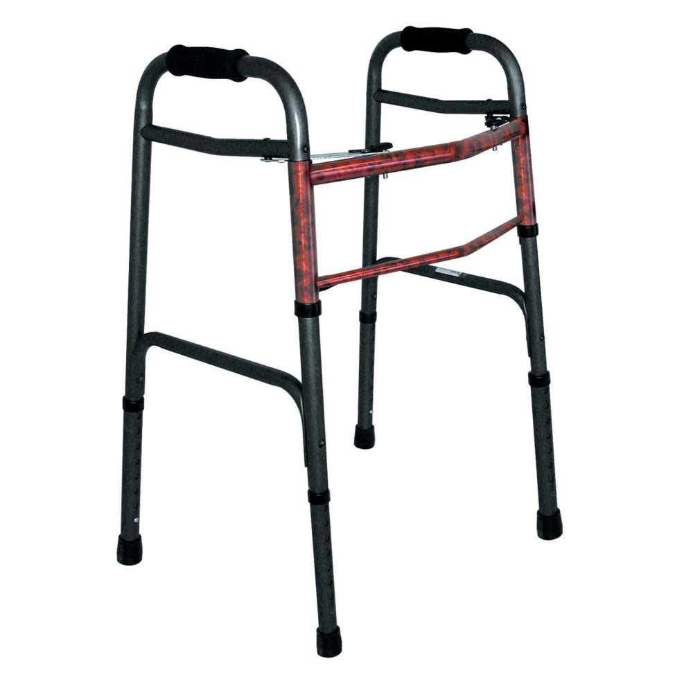 DMI Adjustable Aluminum Folding Walkers With 2-Button Release, 38inH x 23inW x 13inD, Black/Copper Swirl, Pack Of 2