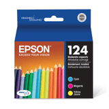 Epson 124 DuraBrite Ultra Cyan, Magenta, Yellow Ink Cartridges, Pack Of 3, T124520