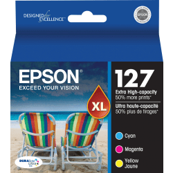 Epson 127 DuraBrite Ultra Cyan, Magenta, Yellow Ink Cartridges, Pack Of 3, T127520-S