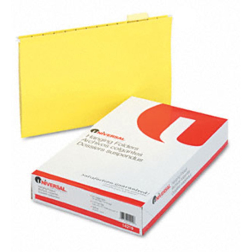 Universal 14219 Hanging File Folder - Legal - 8.5in x 14in - 1/5 Tab Cut - 25 / Box - 11pt. - Yellow