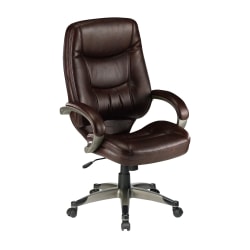 Lorell Westlake Ergonomic Bonded Leather High-Back Chair, Saddle/Champagne