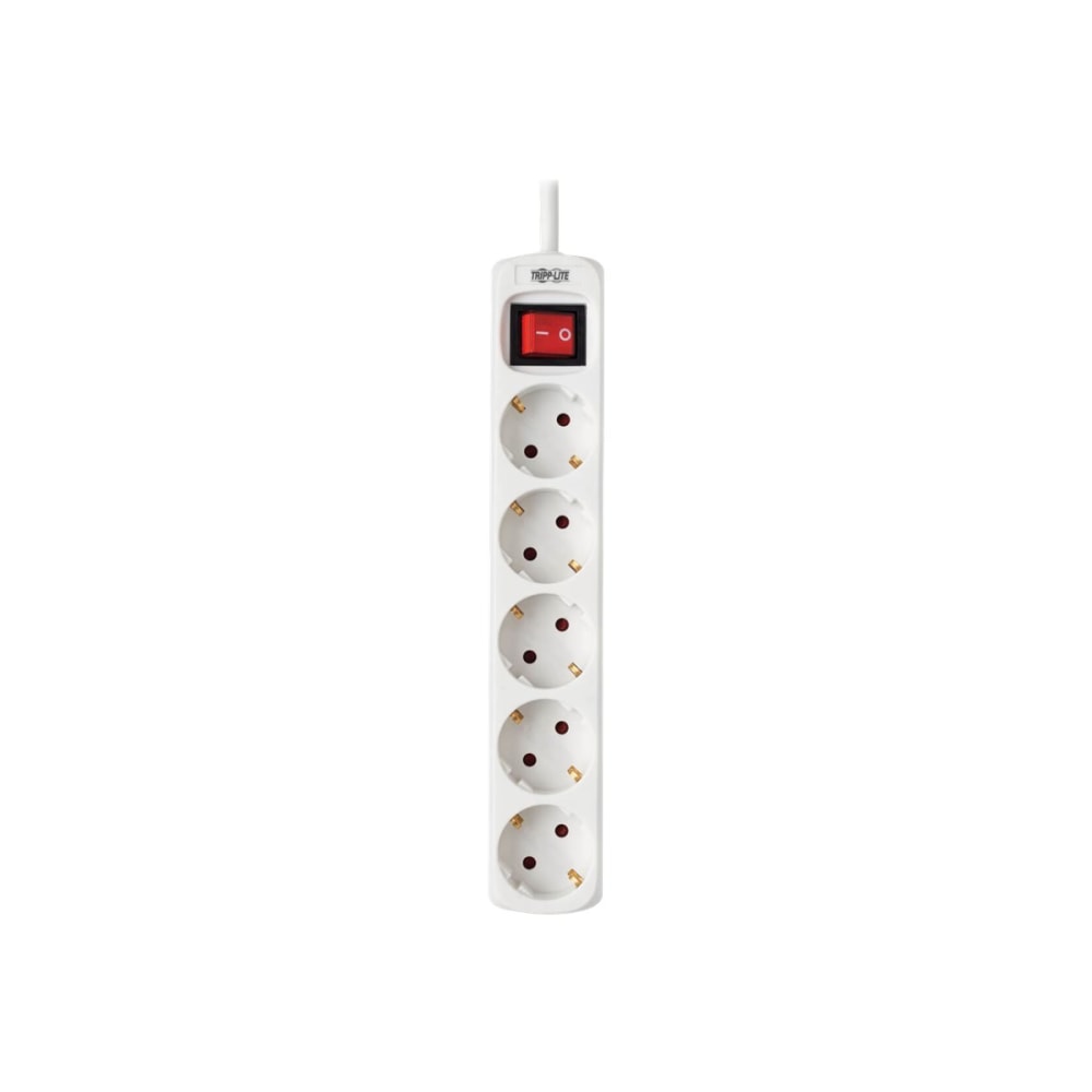 Tripp Lite 5-Outlet Power Strip - German Type F Schuko Outlets, 220-250V, 16A, 1.5 m Cord, Schuko Plug, White - Power strip - 16 A - AC 230 V - input: Type F - output connectors: 5 (Type F) - 5 ft cord - Germany - white