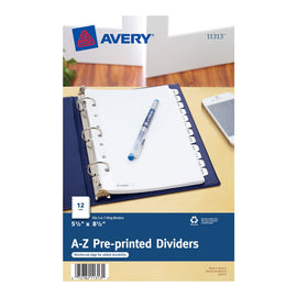 Avery Preprinted Tab Dividers, Mini, 5 1/2in x 8 1/2in, A-Z Tabs, White