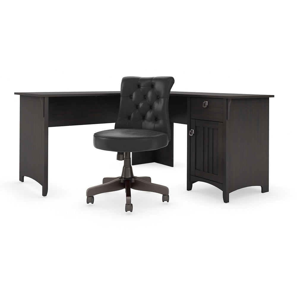 Bush Business Furniture Salinas 60inW L-Shaped Corner Desk With Mid-Back Tufted Office Chair, Vintage Black, Standard Delivery