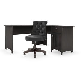 Bush Business Furniture Salinas 60inW L-Shaped Corner Desk With Mid-Back Tufted Office Chair, Vintage Black, Standard Delivery