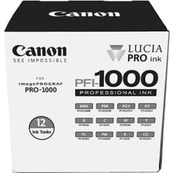 Canon LUCIA PRO PFI-1000 Original Inkjet Ink Cartridge - Cyan, Magenta, Yellow, Photo Cyan, Photo Magenta, Red, Blue, Matte Black, Photo Black, Gray, Photo Gray, .. - 12 Pack - Inkjet - 12 Pack