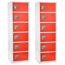 Load image into Gallery viewer, Alpine 6-Tier Steel Lockers, 72inH x 12inW x 12inD, Red, Pack Of 2 Lockers