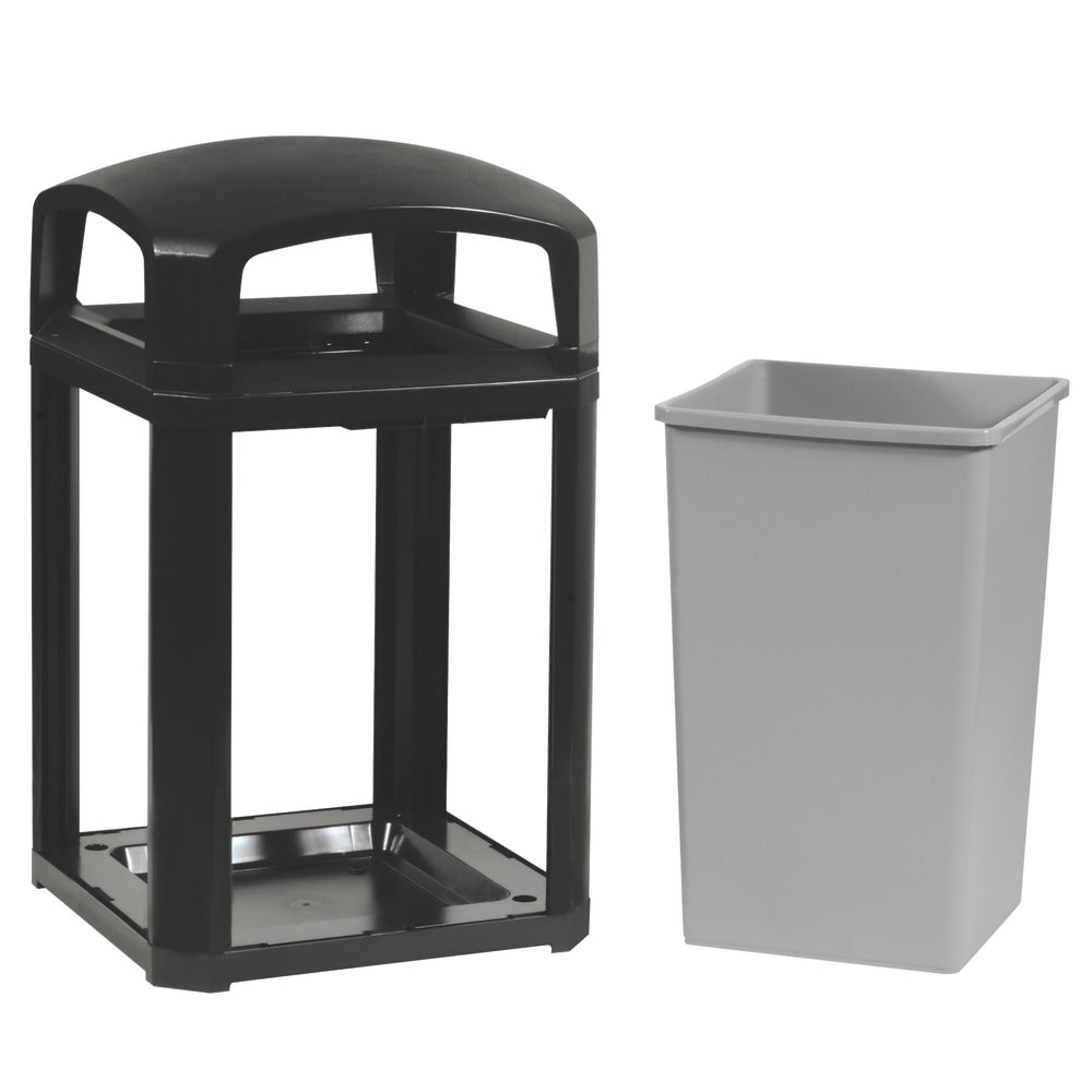 Rubbermaid Commercial Landmark Series Square Plastic Dome-Top Waste Container, With Ashtray, 35 Gallons, Sable