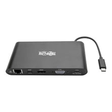 Load image into Gallery viewer, Tripp Lite USB C Docking Station 4k USB Hub HDMI VGA mDP Gbe Charging Black, USB Type C, USB-C, USB Type-C - for Notebook/Tablet PC/Desktop PC/Smartphone - 60 W - USB Type C - 4 x USB Ports - 3 x USB 3.0 - Network (RJ-45) - HDMI - VGA - Mini DisplayPort