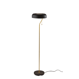 Adesso Timothy Floor Lamp, 51-1/2inH, Black Shade/Black And Antique Brass Base