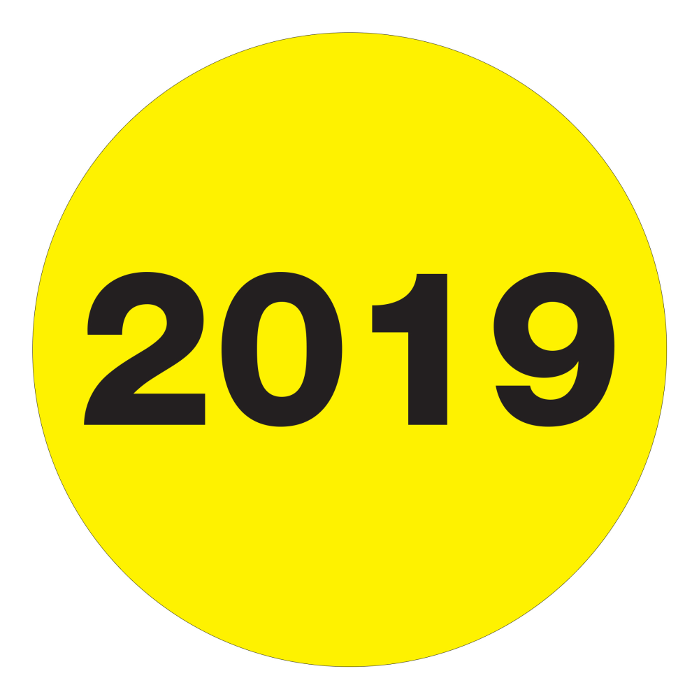Office Depot Brand 2019 Year Labels, Circle, DL6819, 3in, Fluorescent Yellow, Roll Of 500 Labels