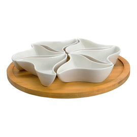 Elama Signature Modern 7-Piece Lazy Susan Server Set, 10-3/4in, White/Bamboo