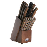 Oster Hensley 14-Piece Stainless-Steel Cutlery Set With Block, Black Walnut