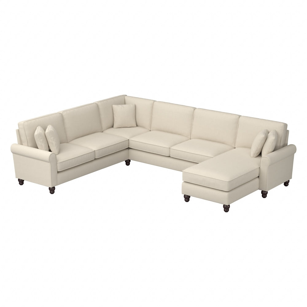 Bush Furniture Hudson 128inW U-Shaped Sectional Couch With Reversible Chaise Lounge, Cream Herringbone Fabric, Standard Delivery