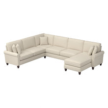 Load image into Gallery viewer, Bush Furniture Hudson 128inW U-Shaped Sectional Couch With Reversible Chaise Lounge, Cream Herringbone Fabric, Standard Delivery