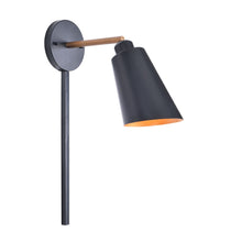 Load image into Gallery viewer, Kenroy Home Alvar 1-Light Sconce Lamp, 11-3/4inW, Matte Black/Antique Brass
