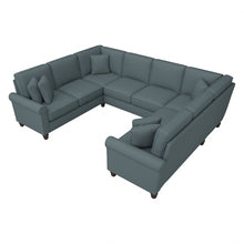 Load image into Gallery viewer, Bush Furniture Hudson 113inW U-Shaped Sectional Couch, Turkish Blue Herringbone Fabric, Standard Delivery