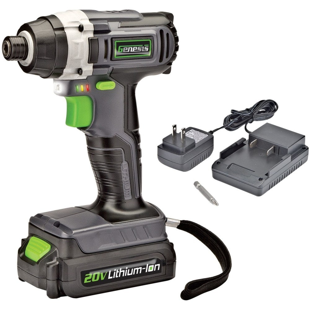 Genesis 20-Volt Cordless Li-Ion Impact Driver - Driver Drill - 0.25in Chuck - 20 V DC - Cordless - Lithium Ion (Li-Ion)