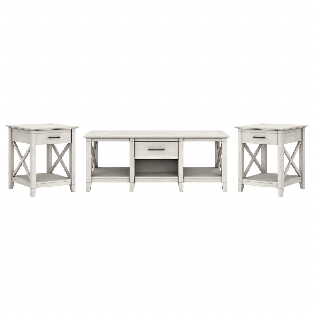 Bush Furniture Key West Coffee Table With Set Of 2 End Tables, Linen White Oak, Standard Delivery