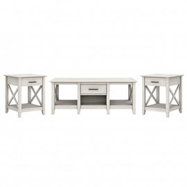 Bush Furniture Key West Coffee Table With Set Of 2 End Tables, Linen White Oak, Standard Delivery