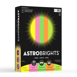 Astrobrights Color Multi-Use Printer & Copy Paper, 1 Ream, Neon Assortment, Letter (8.5in x 11in), 500 Sheets Per Ream, 24 Lb, 94 Brightness