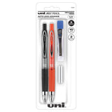 uni-ball 207 Auto Advancing Mechanical Pencils With Hexagonal Twist Eraser, 7mm, Black and Red Barrels, Starter Set Includes 2 Pencils, 10 Lead Refills, 2 Eraser Refills, Pack of 2 Pencils