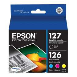 Epson 127 Black/126 DuraBrite Cyan; Magenta; Yellow High-Yield Ink Cartridges, Pack Of 4, T127120-BCS