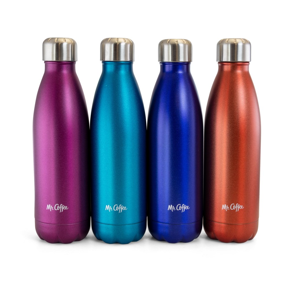 Mr. Coffee Thermal Bottles, 16.9 Oz, Assorted Colors, Set Of 4 Bottles