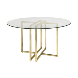 Eurostyle Legend Round Dining Table, 30inH x 48inW x 48inD, Matte Brushed Gold/Clear