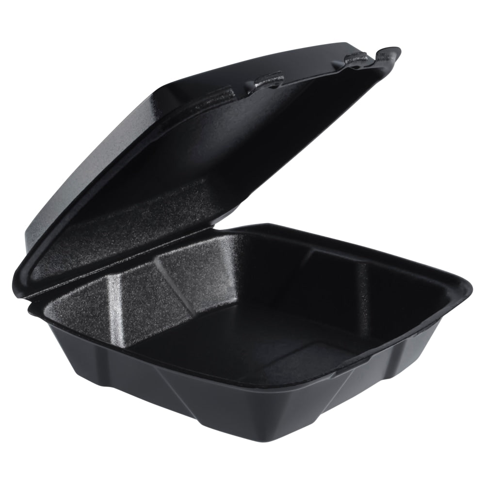 Dart Insulated Foam Hinged-Lid Containers, 1 Compartment, 9 7/16inH x 9inW x 3inD, Black, Pack Of 200 Containers