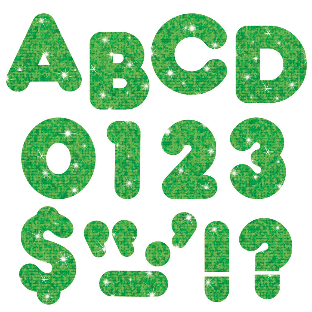 TREND Ready Letters, Casual Uppercase, 4in, Green Sparkle, Pre-K - Grade 12, Pack Of 72