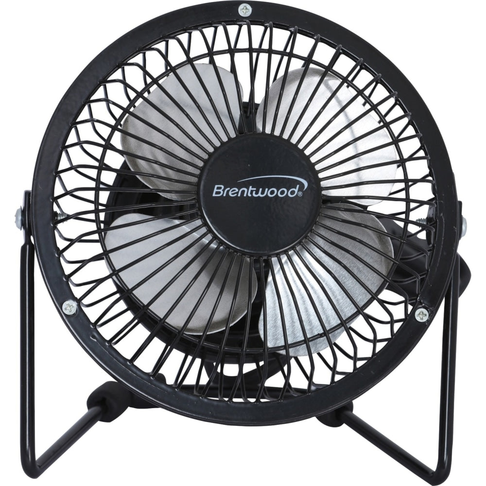 Brentwood Kool Zone F-4BK 4in Desk Fan - 101.6 mm Diameter - Adjustable Tilt Head, Pivot, Quiet Operation, 180 deg. Swing - Black