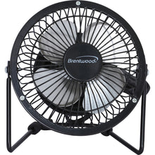 Load image into Gallery viewer, Brentwood Kool Zone F-4BK 4in Desk Fan - 101.6 mm Diameter - Adjustable Tilt Head, Pivot, Quiet Operation, 180 deg. Swing - Black