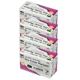 Charles Leonard Dry Erase Markers, Barrel Style, Chisel Point, Black, 12 Markers Per Box, Set Of 4 Boxes