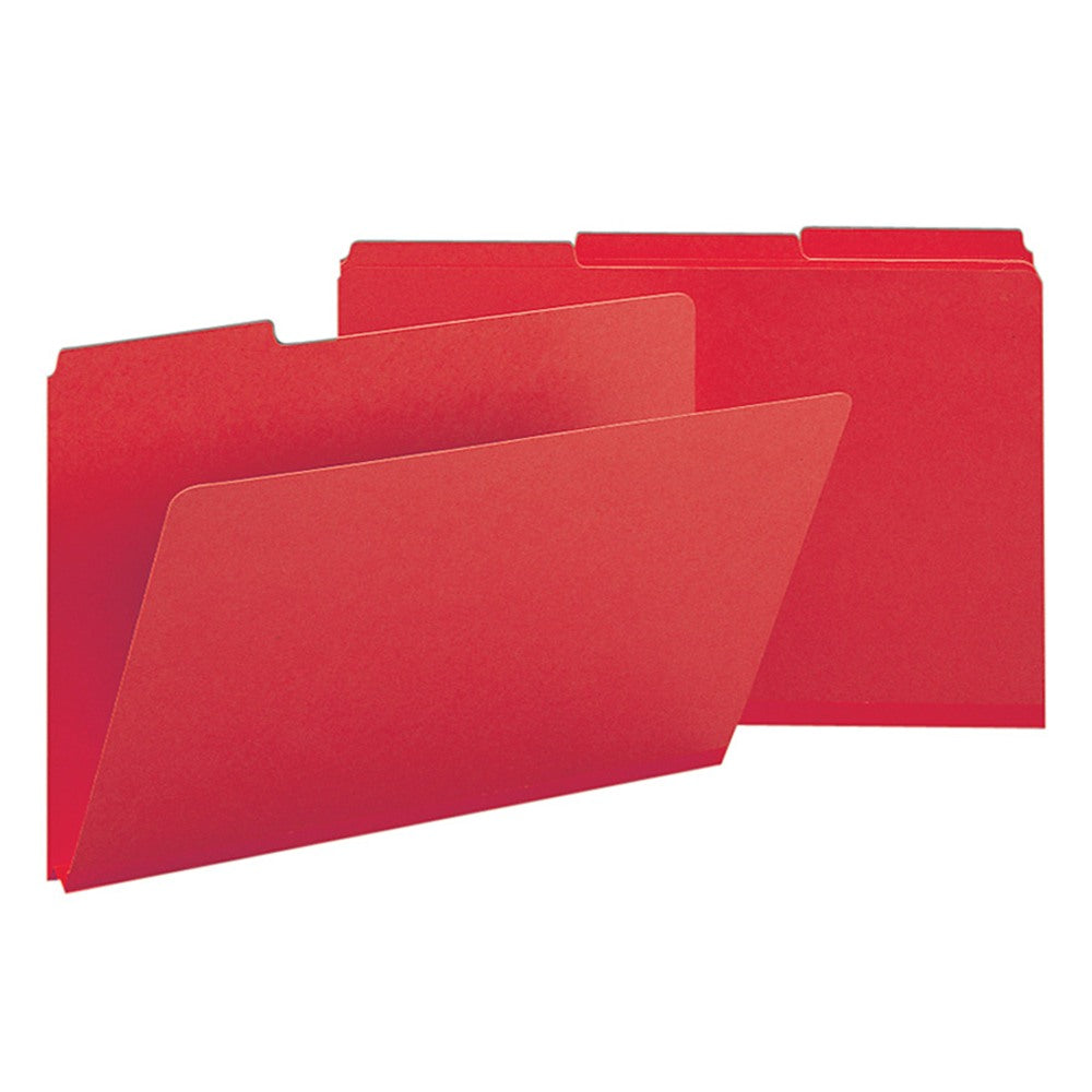 Smead 1/3-Cut Color Pressboard Tab Folders, Legal Size, 50% Recycled, Bright Red, Box Of 25