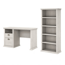 Load image into Gallery viewer, Bush Business Furniture Yorktown 50inW Home Office Computer Desk With 5-Shelf Bookcase, Linen White Oak, Standard Delivery