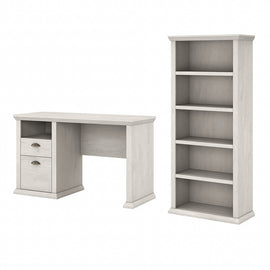 Bush Business Furniture Yorktown 50inW Home Office Computer Desk With 5-Shelf Bookcase, Linen White Oak, Standard Delivery