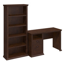 Load image into Gallery viewer, Bush Business Furniture Yorktown 50inW Home Office Computer Desk And 5-Shelf Bookcase, Antique Cherry, Standard Delivery