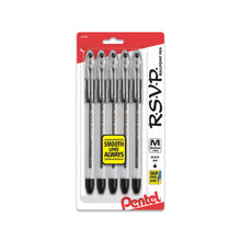 Load image into Gallery viewer, Pentel R.S.V.P. Ballpoint Pens, Medium Point, 1.0mm, Transparent Barrel, Black Ink, Pack Of 5