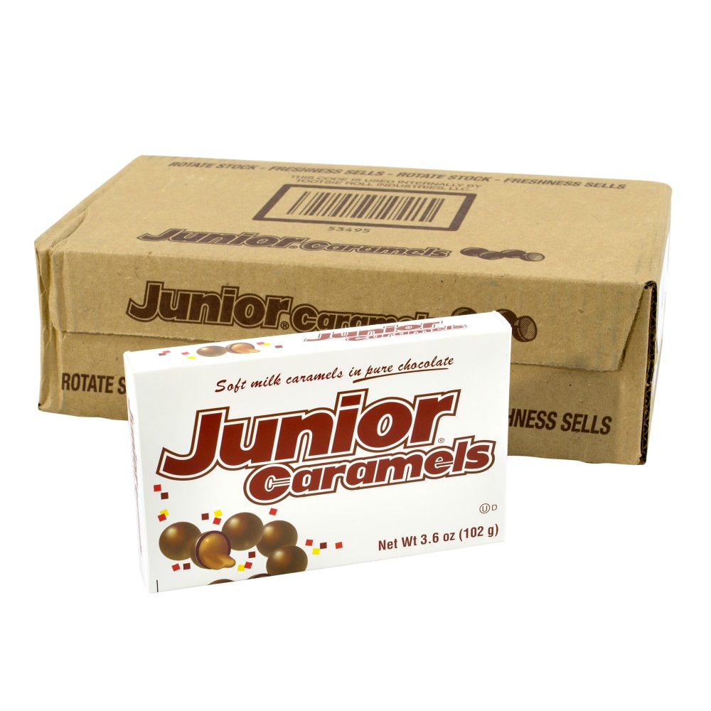 Junior Mints Caramels Theater Box, 3.6 Oz, Pack Of 12 Boxes